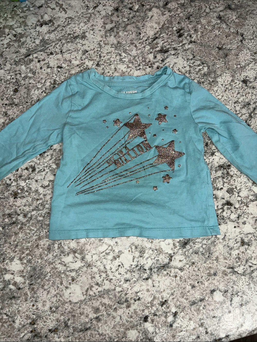 Joe Fresh Teal Long Sleeve Top with Glitter Star Graphic